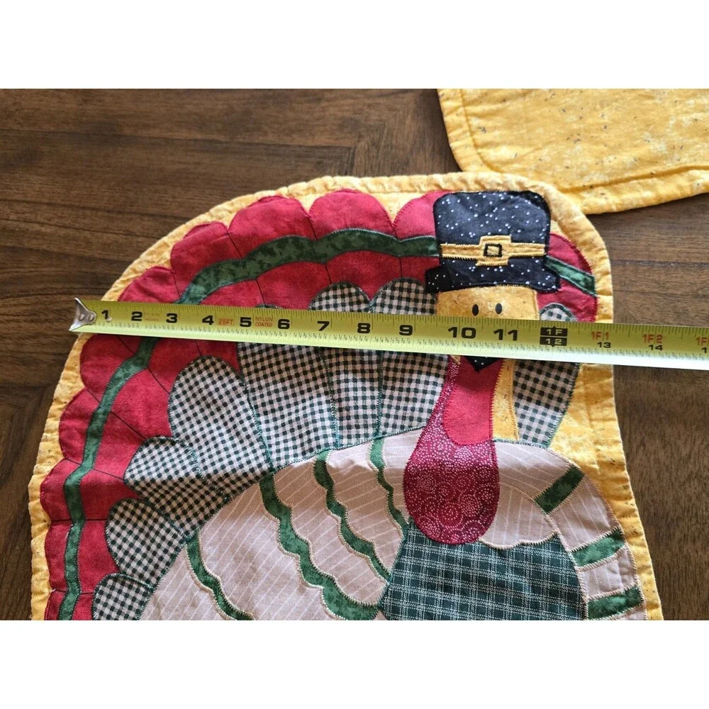 Vintage Thanksgiving Turkey Quilted Placemats Set of 2 Primitive Country Fall